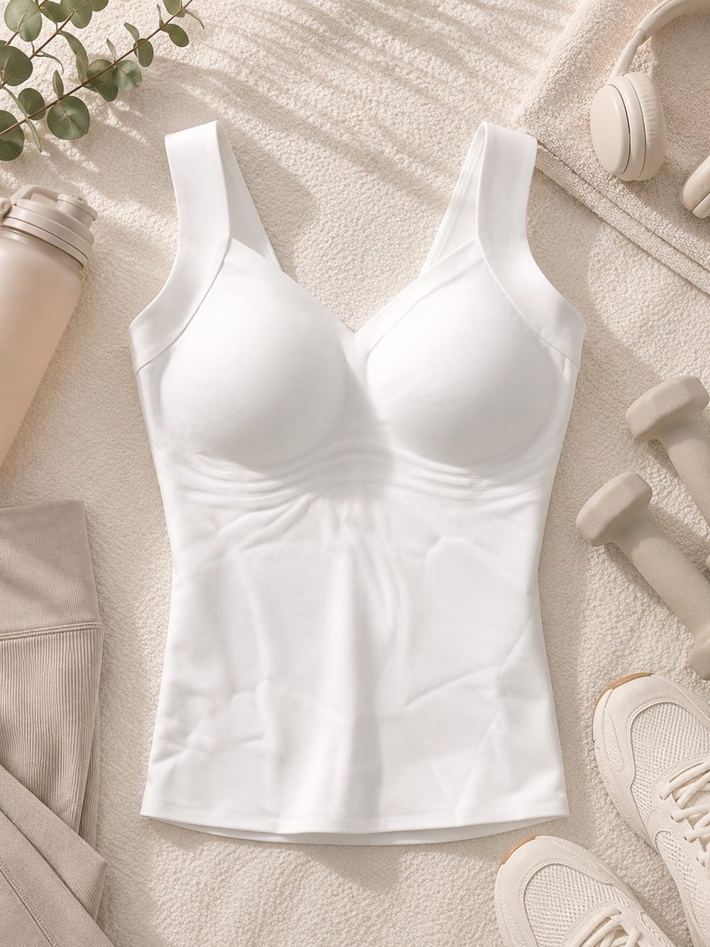 White Seamless Shaping Camisole with Built-In Cups